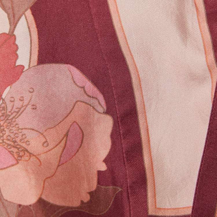 Pre Owned Zimmermann Pink/Burgundy Floral Printed Silk Tie-Neck Blouse M