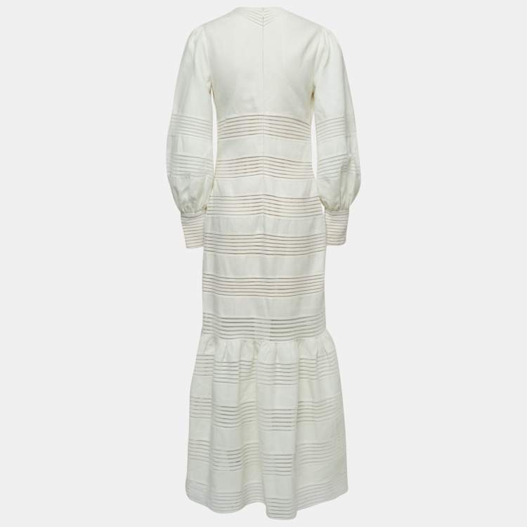 Pre Owned Zimmermann White Linen Blouson Sleeve Maxi Dress L