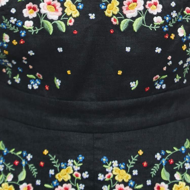 Pre Owned Zimmermann Black Floral Embroidered Linen Open-Back Midi Dress S 