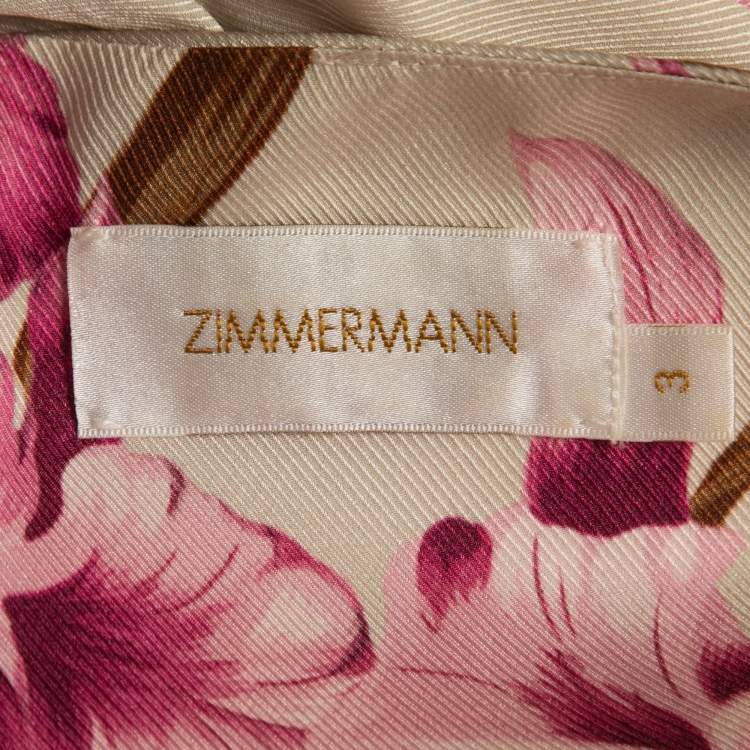 Pre Owned Zimmermann Cream Floral Printed Silk Twist Knot Dress XL