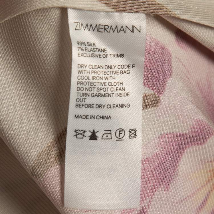 Pre Owned Zimmermann Cream Floral Printed Silk Twist Knot Dress XL