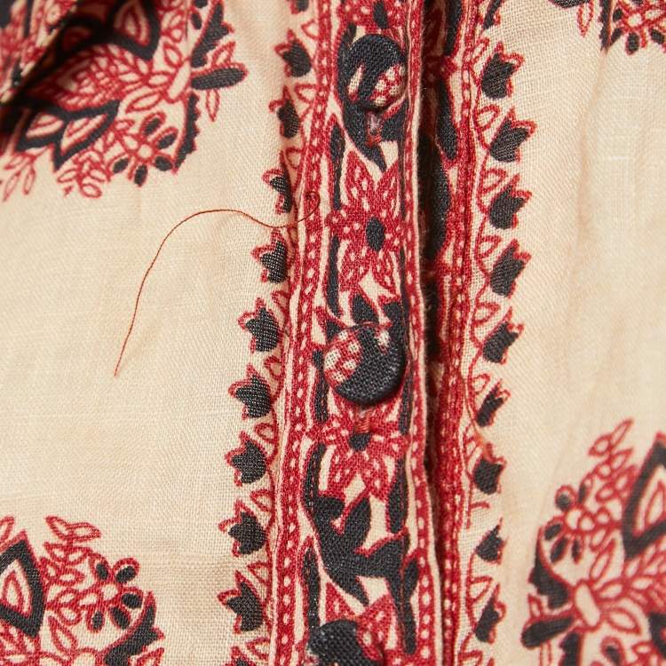 Pre Owned Zimmermann Black Printed Linen Jaya Tie-front Blouse M