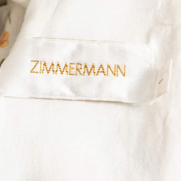Pre Owned Zimmermann White Floral Print Linen Flutter Mini Dress M