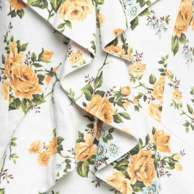 Pre Owned Zimmermann White Floral Print Linen Flutter Mini Dress M