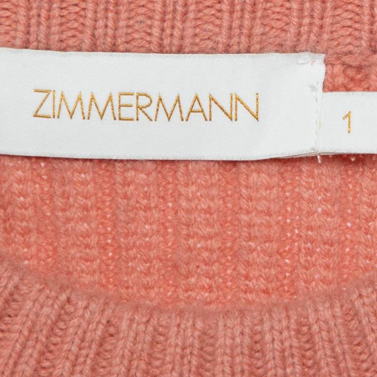 Pre Owned Zimmermann Light Pink Wool & Cashmere knit Fringe Detail Sweater M