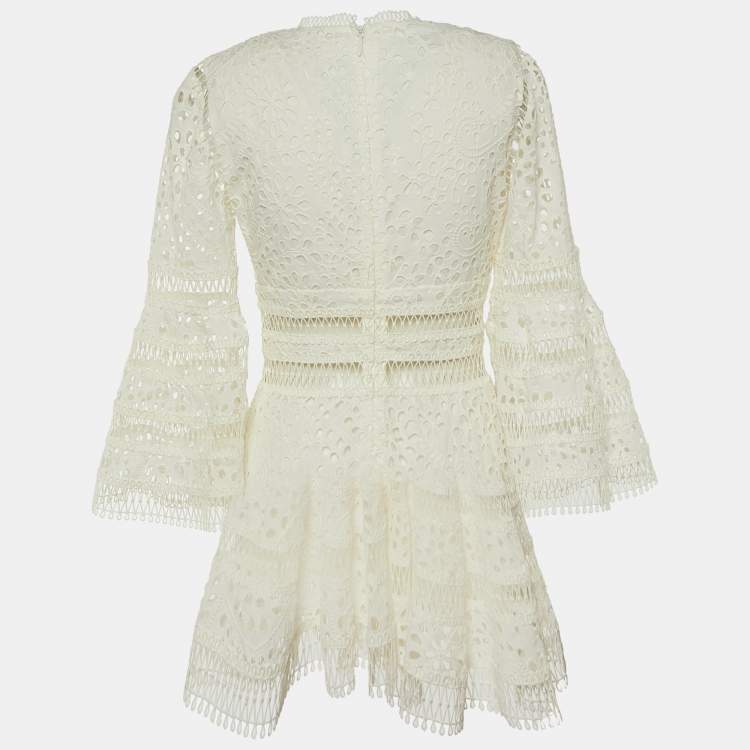 Pre Owned Zimmermann White Cutwork & Lace Lovehorn Mini Dress S