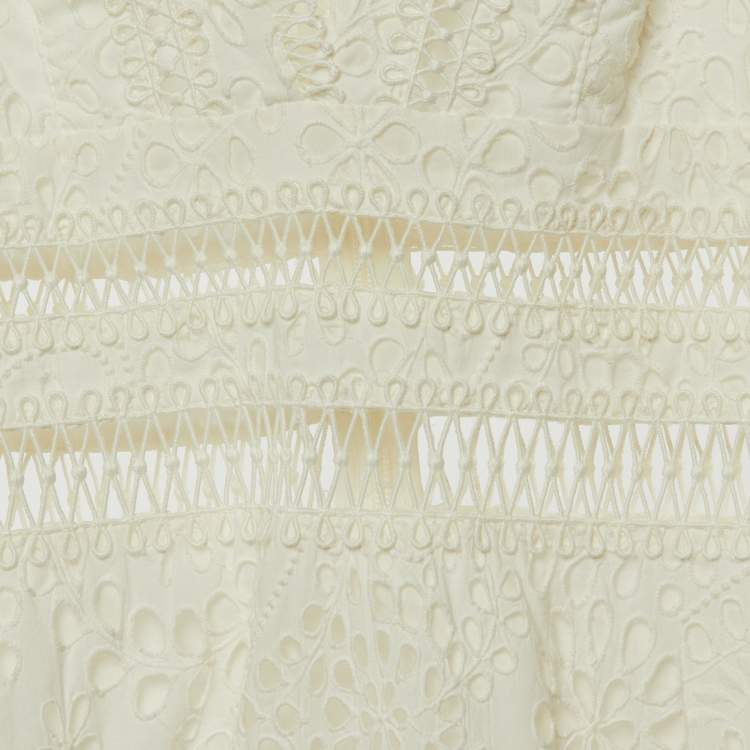 Pre Owned Zimmermann White Cutwork & Lace Lovehorn Mini Dress S