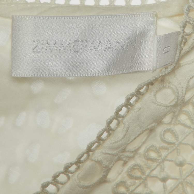 Pre Owned Zimmermann White Cutwork & Lace Lovehorn Mini Dress S