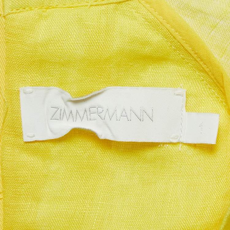 Pre Owned Zimmermann Yellow Linen Tie Detail Pleated Mini Dress M