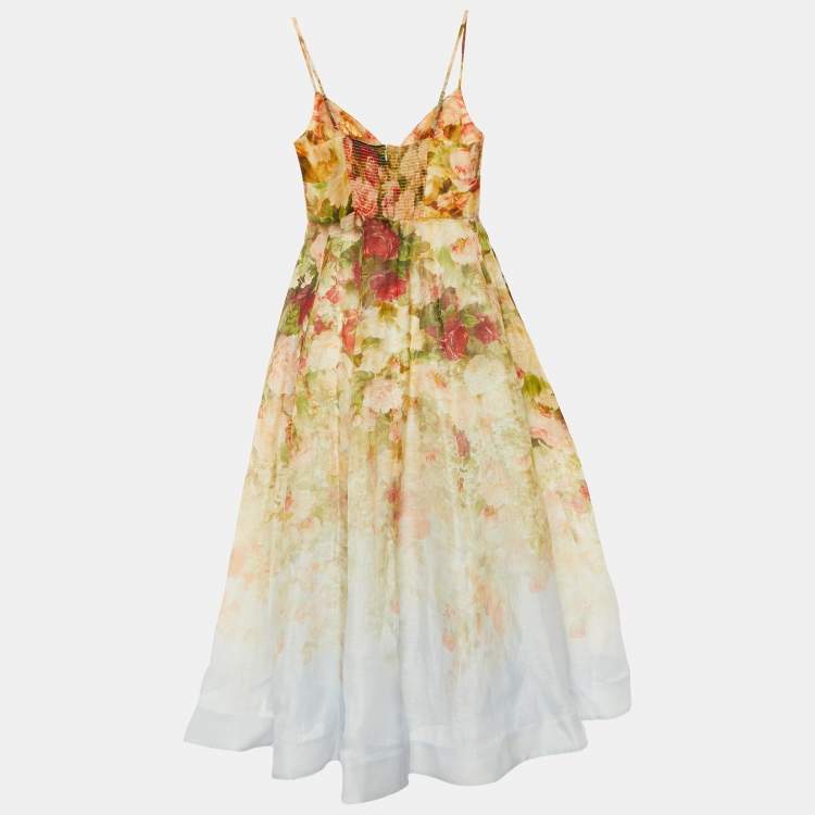 Pre Owned Zimmermann Multicolor Printed Linen & Cotton Luminosity Midi Dress S