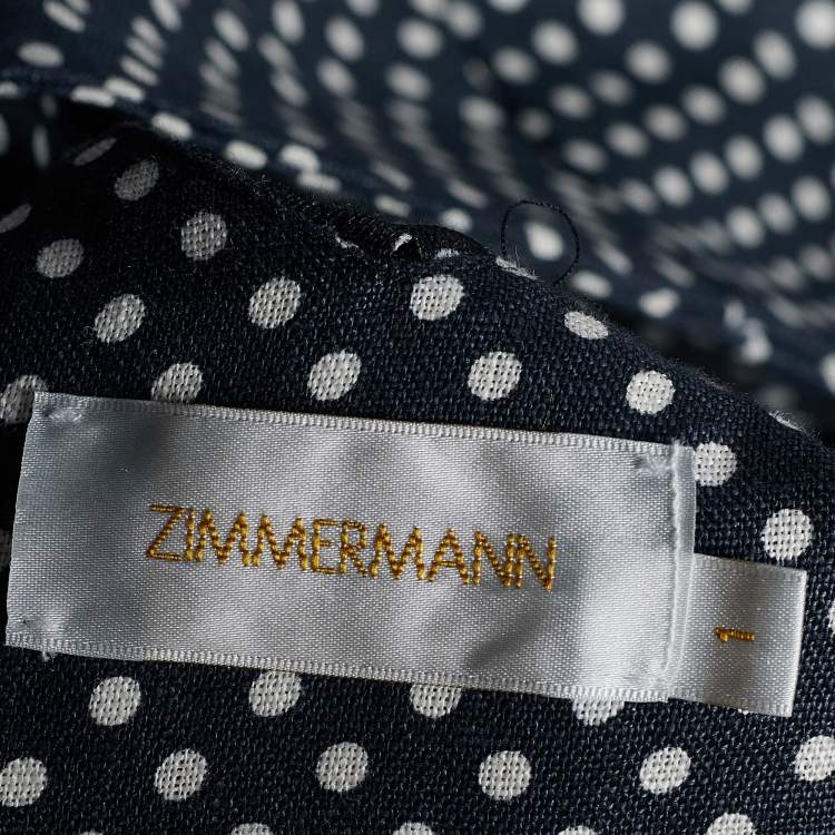 Pre Owned Zimmermann Black Polka Dot Printed Linen Ruffled Crop Top M