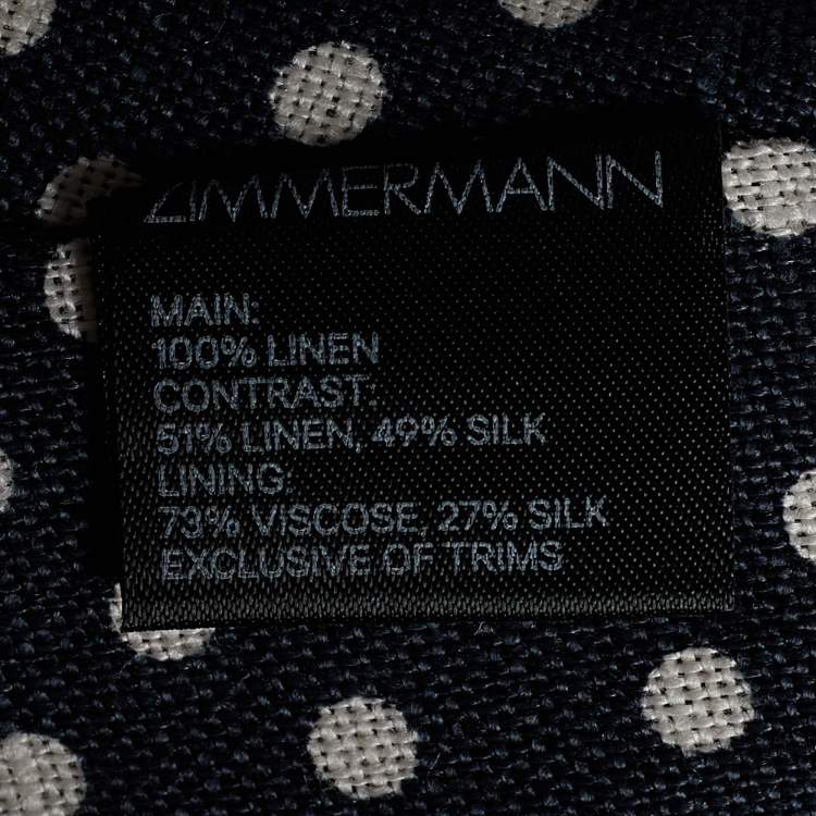 Pre Owned Zimmermann Black Polka Dot Printed Linen Ruffled Crop Top M