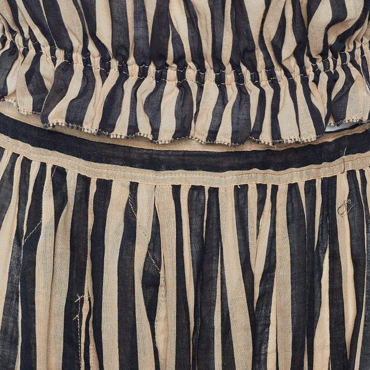 Pre Owned Zimmermann Beige & Black Striped Cotton Off Shoulder Crop Top & Midi Skirt M