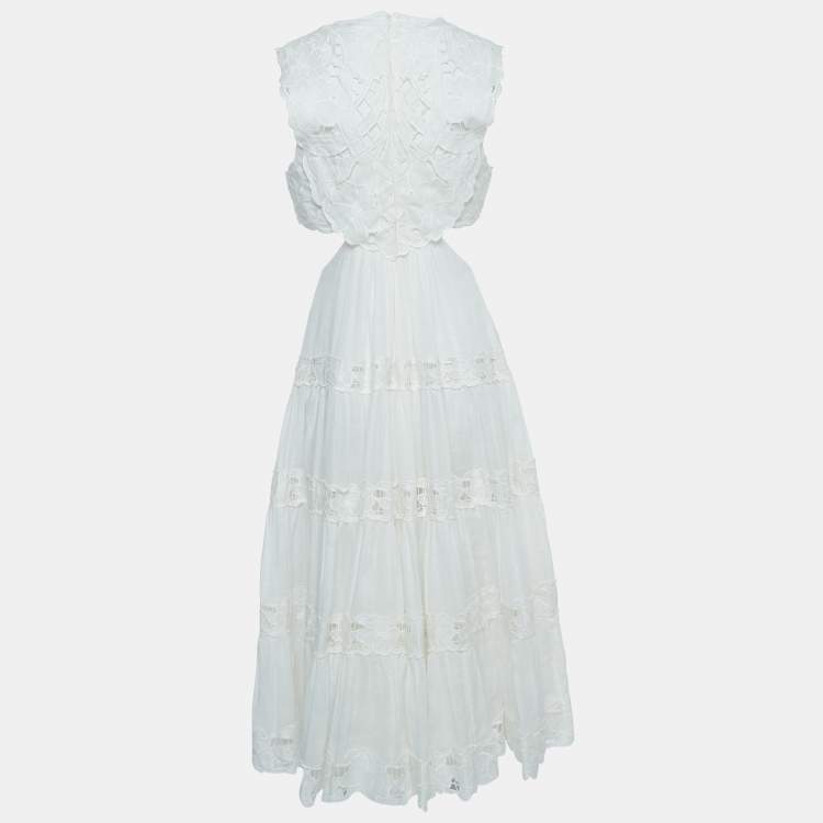 Pre Owned Zimmermann White Linen Cut-out Cassia Sleeveless Midi Dress L