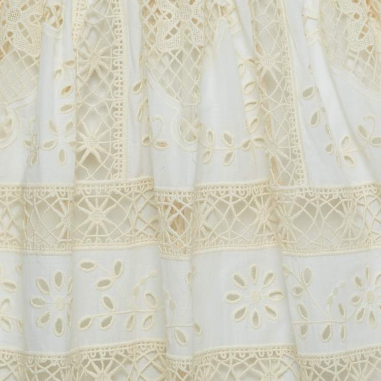 Pre Owned Zimmermann White Broderie Anglaise Cotton Cutout Tie-Front Midi Dress L