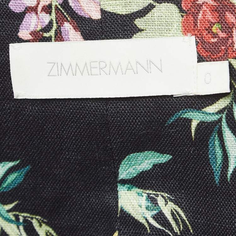 Pre Owned Zimmermann Black Floral Print Linen Lace-Up Crop And Pant Set S