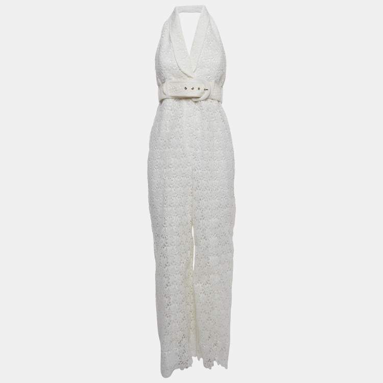 Pre Owned Zimmermann White Floral Pattern Lace Belted Jumpsuit M