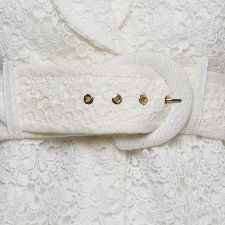 Pre Owned Zimmermann White Floral Pattern Lace Belted Jumpsuit M