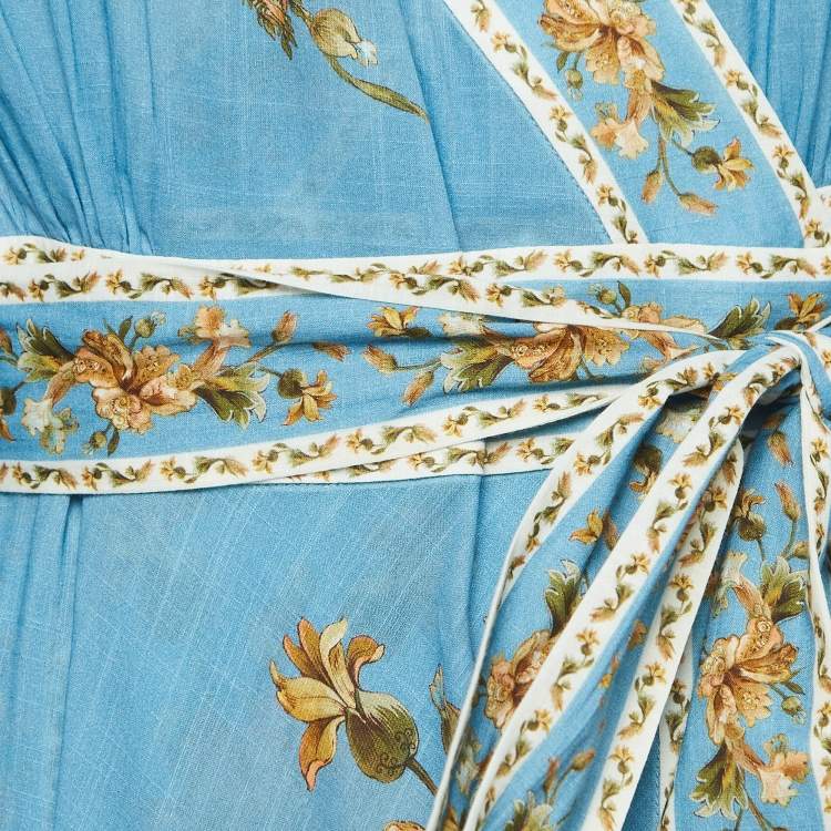 Pre Owned Zimmermann Blue Chintz Floral Print Cotton Wrap Dress S