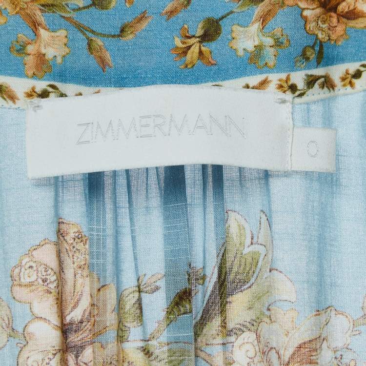 Pre Owned Zimmermann Blue Chintz Floral Print Cotton Wrap Dress S