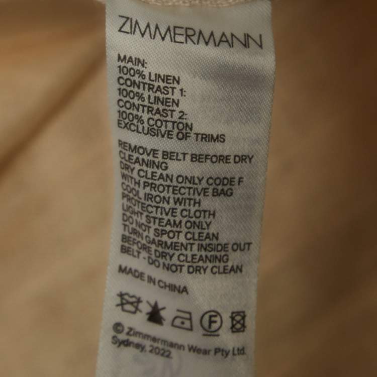Pre Owned Zimmermann Cream Luminosity Printed Linen Belted Midi Dress S