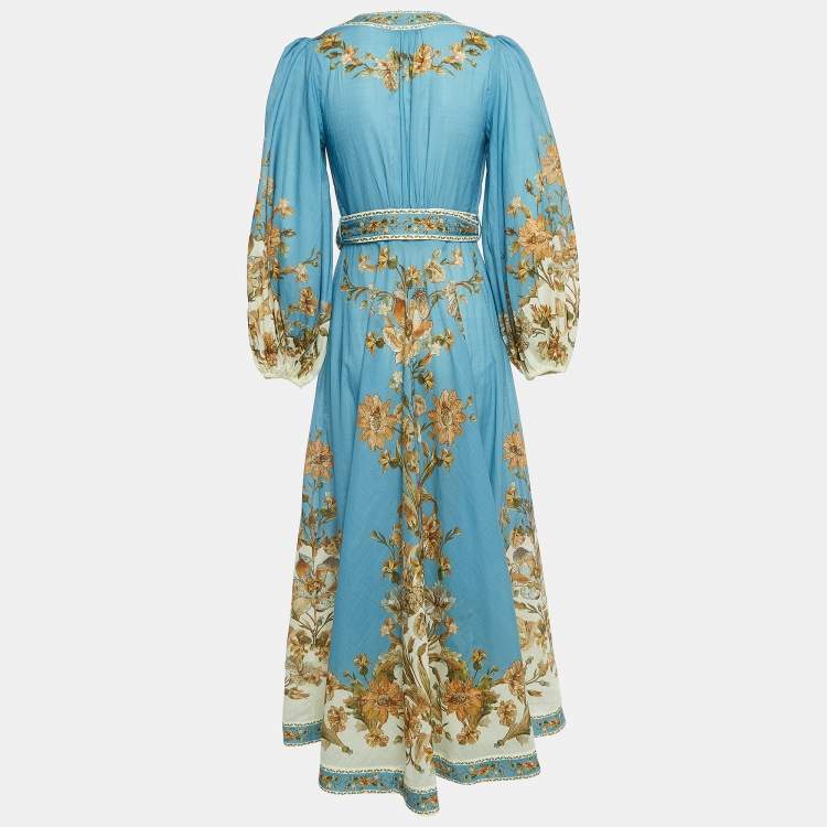 Pre Owned Zimmermann Blue Chintz Floral Print Cotton Wrap Dress S