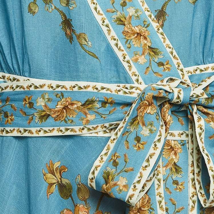 Pre Owned Zimmermann Blue Chintz Floral Print Cotton Wrap Dress S