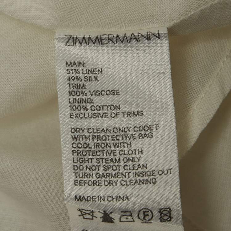 Pre Owned Zimmermann White/Black Polka-Dot Printed Linen Blend Frilled Mini Dress S