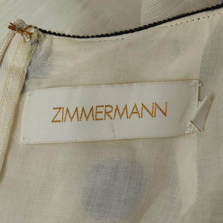 Pre Owned Zimmermann White/Black Polka-Dot Printed Linen Blend Frilled Mini Dress S