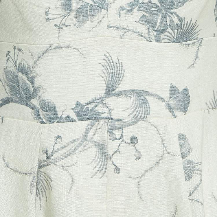 Pre Owned Zimmermann White Floral Print Linen Picnic Midi Dress M