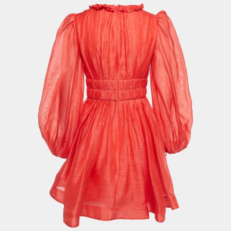 Pre Owned Zimmermann Red Linen and Silk Flared Mini Dress S
