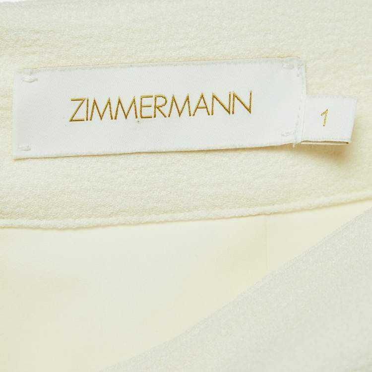 Pre Owned Zimmermann Cream Textured Crepe Belted Trousers M