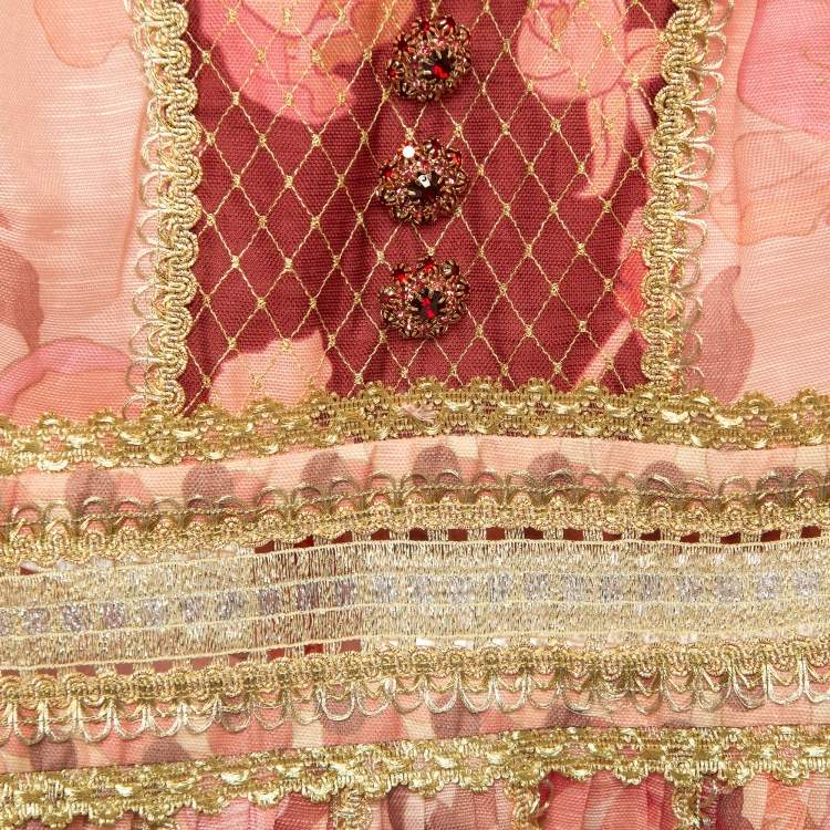 Pre Owned Zimmermann Pink/Red Printed Linen & Silk Mini Dress M
