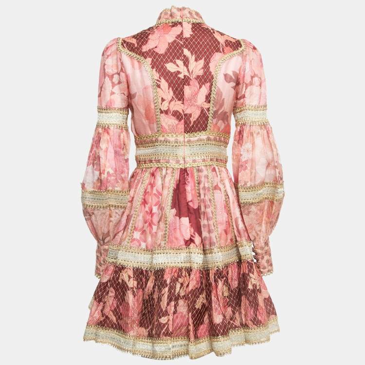 Zimmermann Pink/Red Printed Linen & Silk Mini Dress M