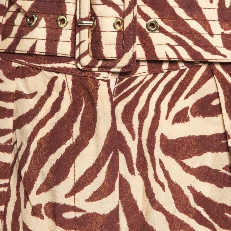 Pre Owned Zimmermann Brown Zebra Print Silk Belted Shorts M