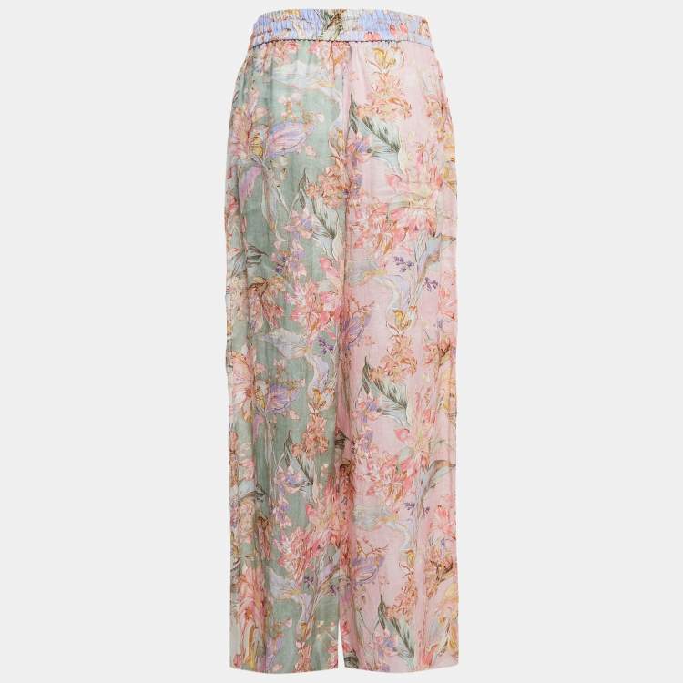 Pre Owned Zimmermann Multicolor Floral Printed Linen Drawstring Pants M