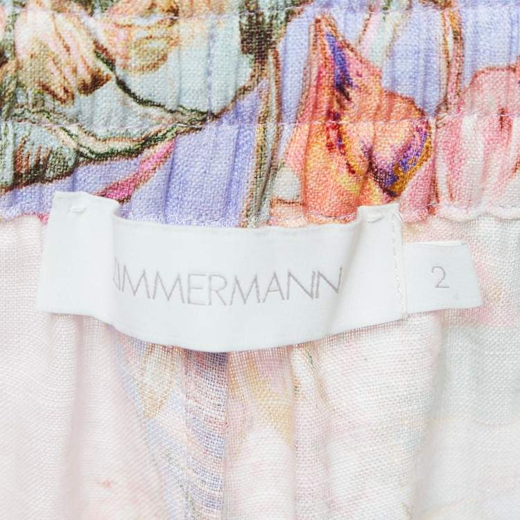 Pre Owned Zimmermann Multicolor Floral Printed Linen Drawstring Pants M