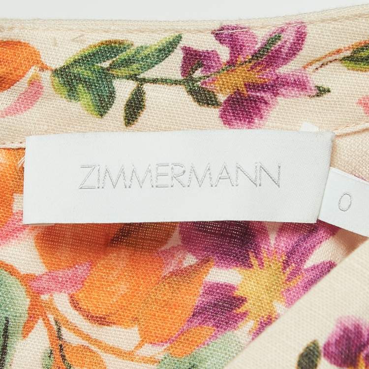 Pre Owned Zimmermann Beige/Pink Tropicana Print Linen Mini Dress S