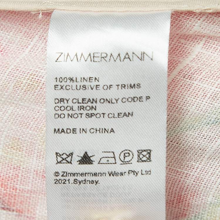 Pre Owned Zimmermann Beige/Pink Tropicana Print Linen Mini Dress S