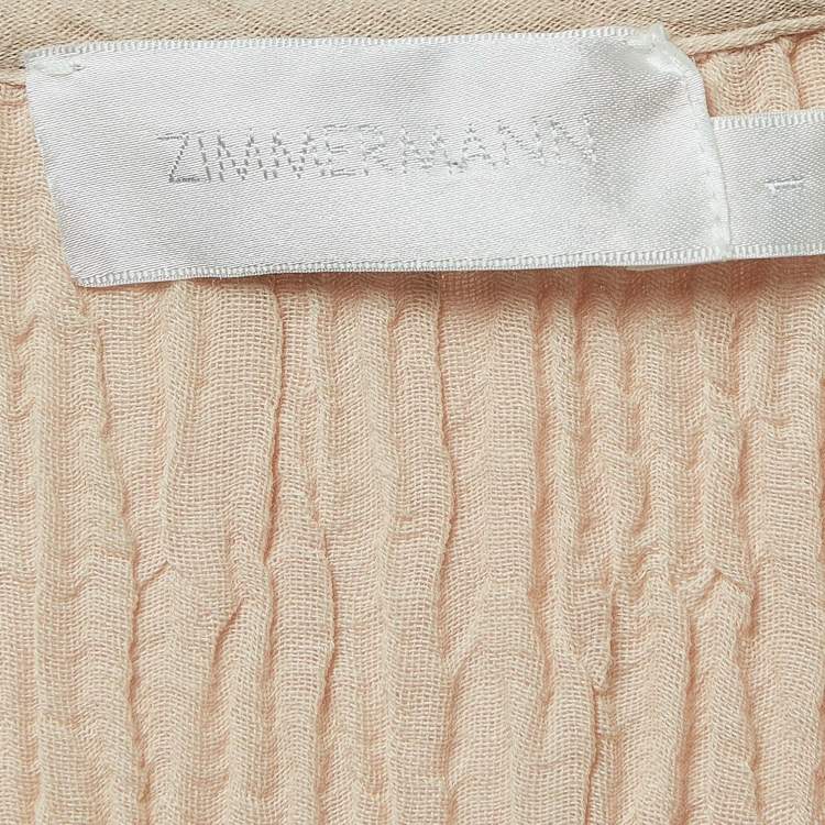 Pre Owned Zimmermann Bayou Beige Crinkled Ramie And Cotton Asymmetric Tiered Dress M