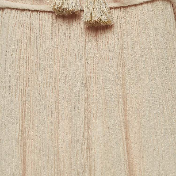 Pre Owned Zimmermann Bayou Beige Crinkled Ramie And Cotton Asymmetric Tiered Dress M