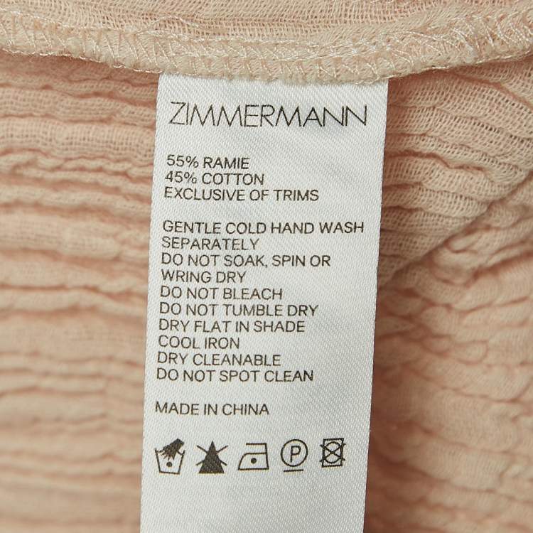 Pre Owned Zimmermann Bayou Beige Crinkled Ramie And Cotton Asymmetric Tiered Dress M