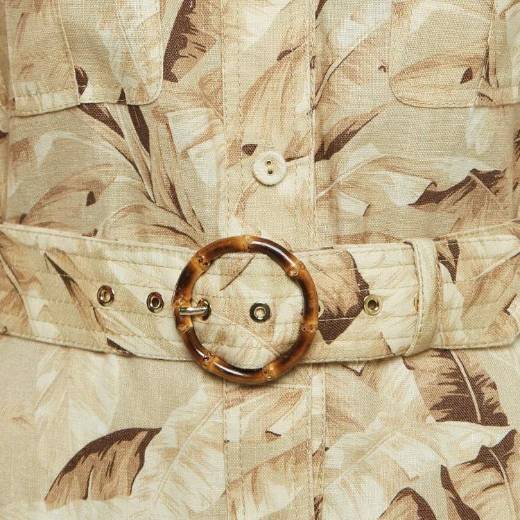 مملوكة مسبقًا Zimmermann Beige Palm Leaf Print Linen Midi Dress M
