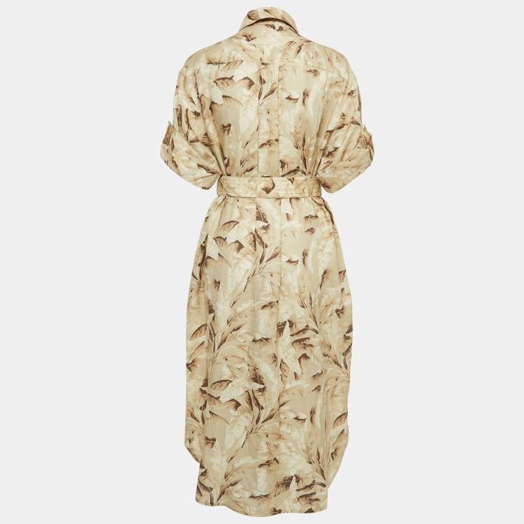 مملوكة مسبقًا Zimmermann Beige Palm Leaf Print Linen Midi Dress M