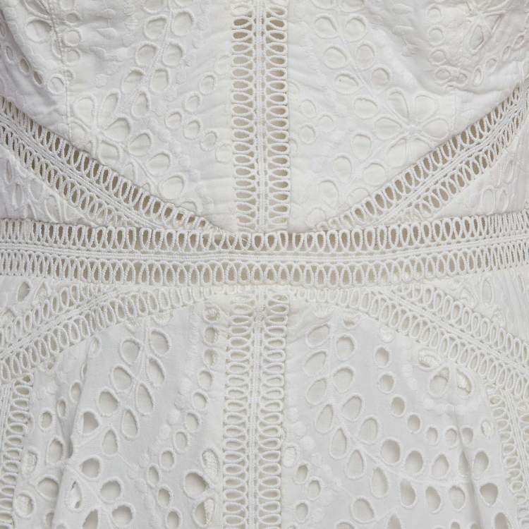 Pre Owned Zimmermann White Embroidered Cotton Shoulder Strap Cami Top M