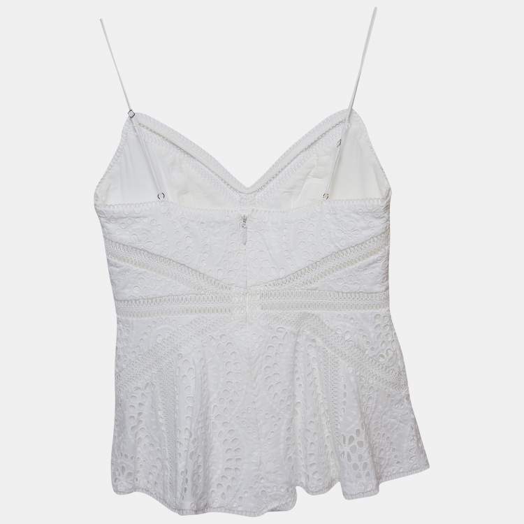 Pre Owned Zimmermann White Embroidered Cotton Shoulder Strap Cami Top M
