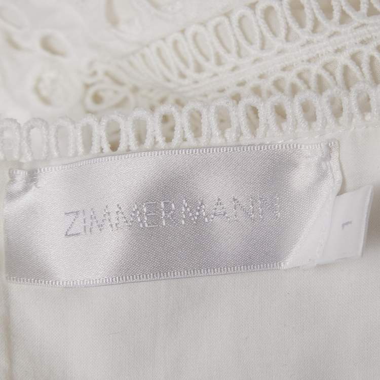 Pre Owned Zimmermann White Embroidered Cotton Shoulder Strap Cami Top M