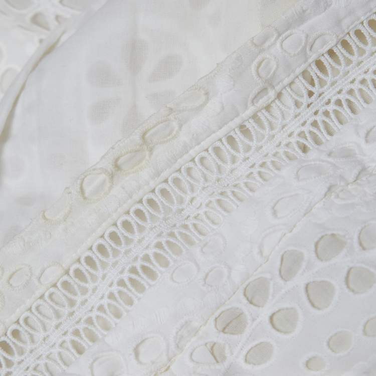 مملوكة مسبقًا Zimmermann White Embroidered Cotton Meridian Cropped Trousers M
