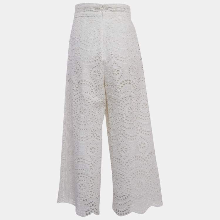 مملوكة مسبقًا Zimmermann White Embroidered Cotton Meridian Cropped Trousers M