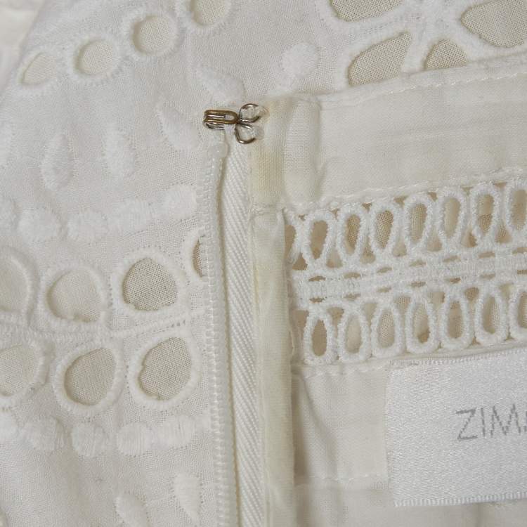مملوكة مسبقًا Zimmermann White Embroidered Cotton Meridian Cropped Trousers M